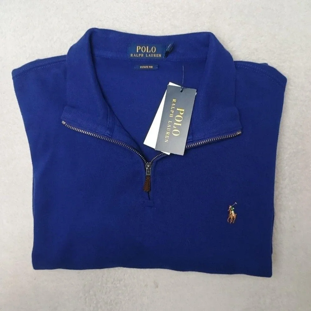 Polo Ralph Lauren Sweater Mens XL Blue 1/4 Zip Pullover Estate Rib Pony Knit NWT